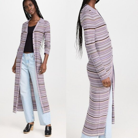 NEW Ninety-Percent Long Line Cardigan Purple Stripe Duster Cotton Sustainable - Picture 3 of 14